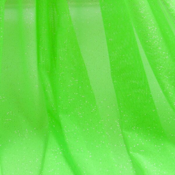 Tessuto Mesh (Tulle) Monoelastico Glitter Polvere di Stelle - al Metro - Verde Fluo Glitter Argento