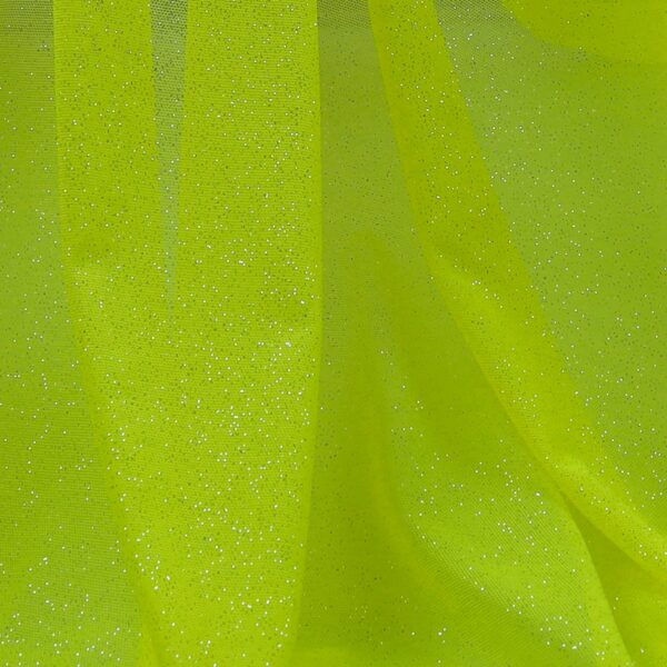 Tessuto Mesh (Tulle) Monoelastico Glitter Polvere di Stelle - al Metro - Giallo Fluo Glitter Argento