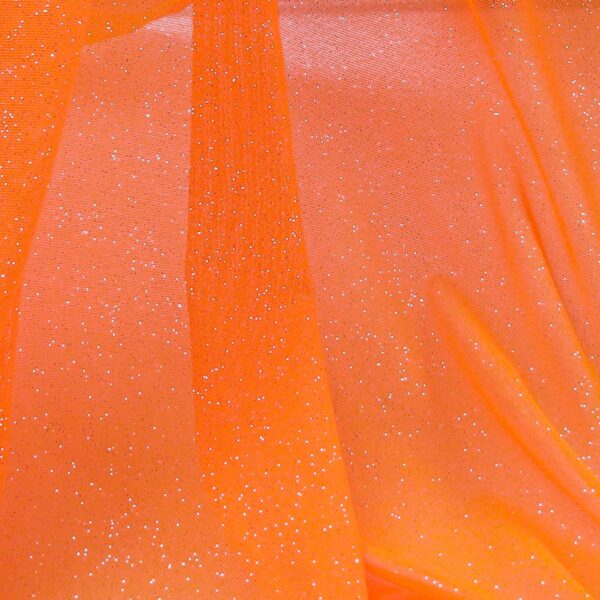 Tessuto Mesh (Tulle) Monoelastico Glitter Polvere di Stelle - al Metro - Arancio Fluo Glitter Argento