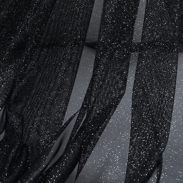 Tessuto Mesh (Tulle) Monoelastico Glitter Polvere di Stelle - al Metro - Nero Glitter Argento