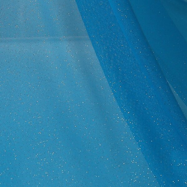 Tessuto Mesh (Tulle) Monoelastico Glitter Polvere di Stelle - al Metro - Turchese Glitter Argento