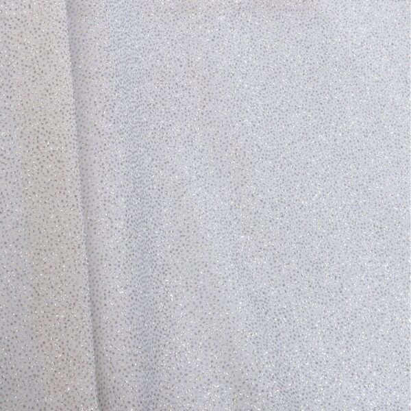 Tessuto Mesh (Tulle) Bielastico Glitter Polvere di Stelle - al Metro - Bianco Glitter Argento