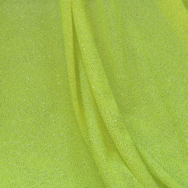 Tessuto Mesh (Tulle) Bielastico Glitter Polvere di Stelle - al Metro - Giallo Fluo Glitter Argento