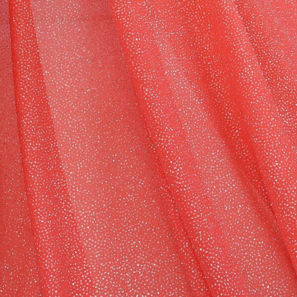 Tessuto Mesh (Tulle) Bielastico Glitter Polvere di Stelle - al Metro - Corallo Glitter Argento