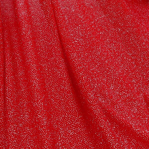 Tessuto Mesh (Tulle) Bielastico Glitter Polvere di Stelle - al Metro - Rosso Glitter Argento