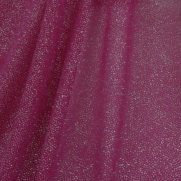 Tessuto Mesh (Tulle) Bielastico Glitter Polvere di Stelle - al Metro - Fucsia Glitter Argento