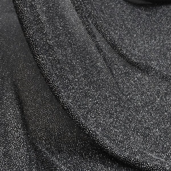 Tessuto Mesh (Tulle) Bielastico Glitter Polvere di Stelle - al Metro - Nero Glitter Argento