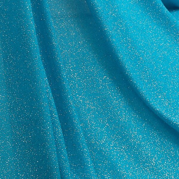 Tessuto Mesh (Tulle) Bielastico Glitter Polvere di Stelle - al Metro - Turchese Glitter Argento