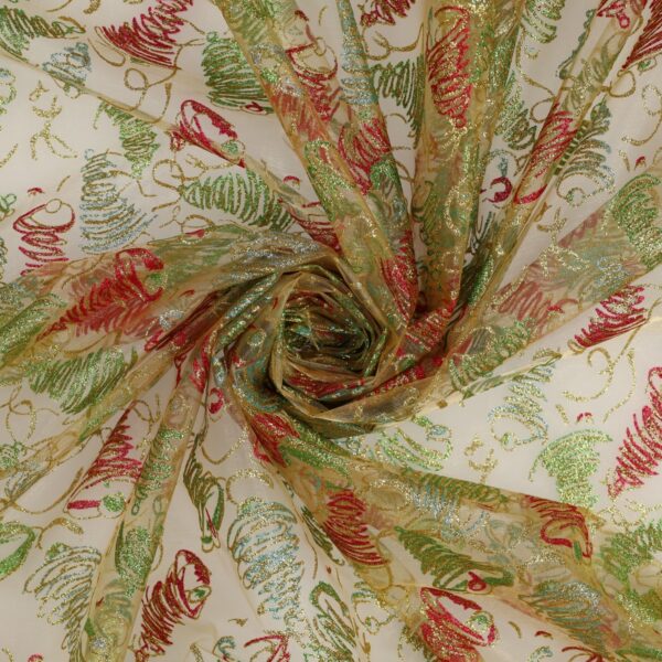 Organza Fantasia Natale - al Metro - Albero - Fondo Oro Glitter