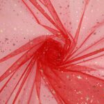Organza Fantasia Natale - al Metro - Stella Polare - Fondo Rosso - Doppia Faccia - Placcato Oro & Argento
