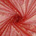 Organza Fantasia Natale - al Metro - Pungitopo - Fondo Rosso - Doppia Faccia - Placcato Oro & Argento