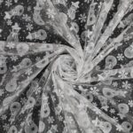Organza Fantasia Natale - al Metro - Pupazzo di Neve - Fondo Bianco - Glitter Argento