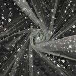 Organza Fantasia Natale - al Metro - Stelle Aperte - Fondo Bianco - Placcato Argento
