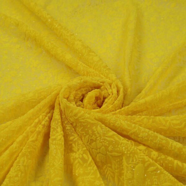 Tessuto Mesh (Tulle) Bielastico Floccato Glitter Argento "Fiorellino" - al Metro - Colore Giallo