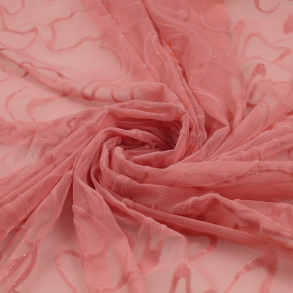 Tessuto Mesh (Tulle) Bielastico Floccato Glitter Argento "Graffio" - al Metro - Colore Rosa