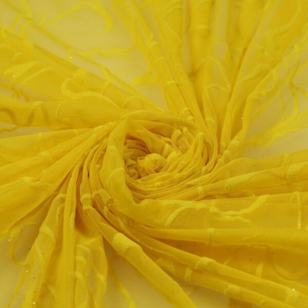 Tessuto Mesh (Tulle) Bielastico Floccato Glitter Argento "Graffio" - al Metro - Colore Giallo