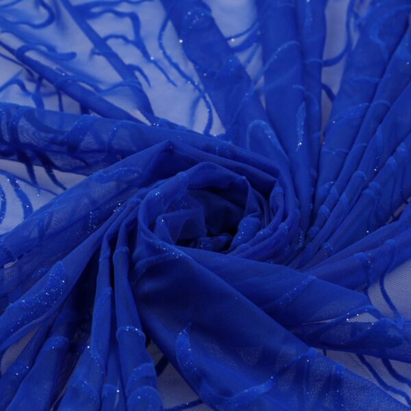 Tessuto Mesh (Tulle) Bielastico Floccato Glitter Argento "Graffio" - al Metro - Colore Blu Royal