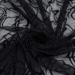 Tessuto Mesh (Tulle) Bielastico Floccato Glitter Argento "Graffio" - al Metro - Colore Nero