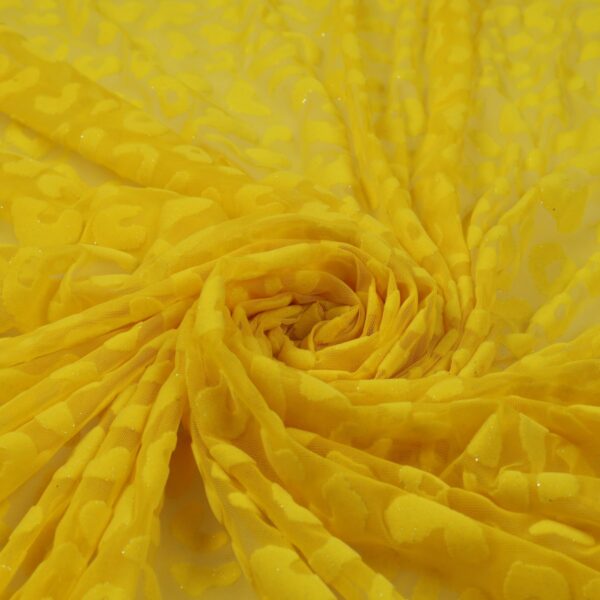 Tessuto Mesh (Tulle) Bielastico Floccato Glitter Argento "Maculato" - al Metro - Colore Giallo