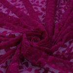 Tessuto Mesh (Tulle) Bielastico Floccato Glitter Argento "Maculato" - al Metro - Colore Prugna