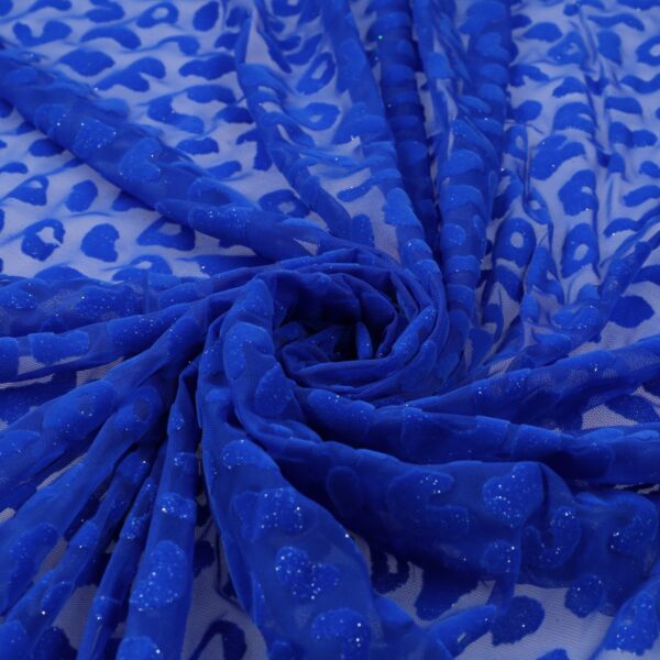 Tessuto Mesh (Tulle) Bielastico Floccato Glitter Argento "Maculato" - al Metro - Colore Blu Royal