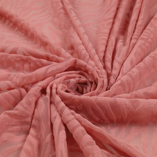 Tessuto Mesh (Tulle) Bielastico Floccato Glitter Argento "Zebrato" - al Metro - Colore Rosa