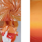 Chiffon Degrade Brinato Effetto Acqua - al Metro - Sfumatura Rosso / Arancio