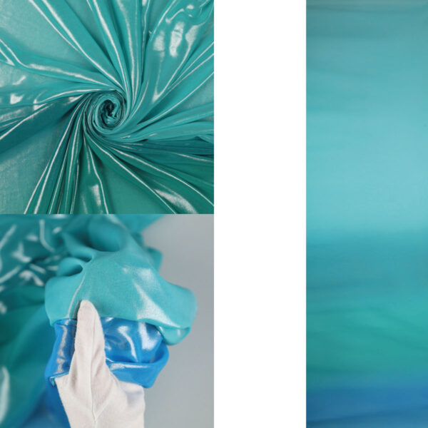 Chiffon Degrade Brinato Effetto Acqua - al Metro - Sfumatura Turchese Chiaro / Tiffany Chiaro