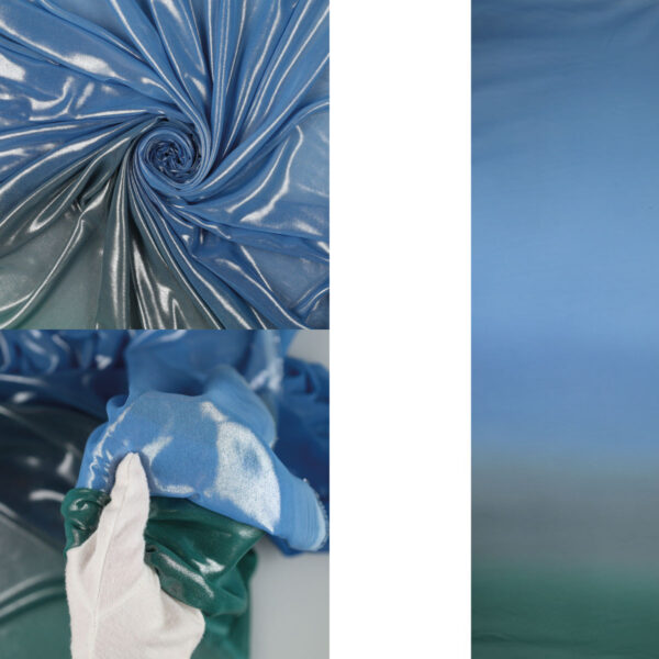 Chiffon Degrade Brinato Effetto Acqua - al Metro - Sfumatura Verde / Azzurro