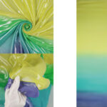 Chiffon Degrade Brinato Effetto Acqua - al Metro - Sfumatura Viola / Giallo