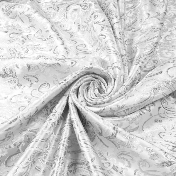 Tessuto Broccato Laminato Argento - Disegno Cashmere - Bianco