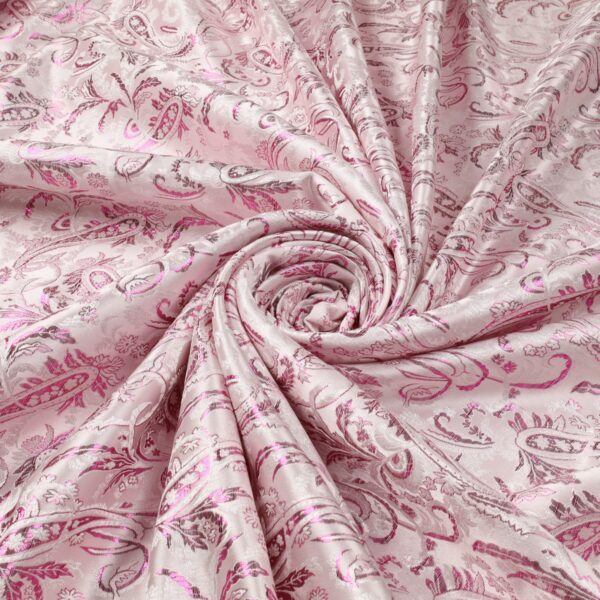 Tessuto Broccato Laminato Argento - Disegno Cashmere - Fucsia