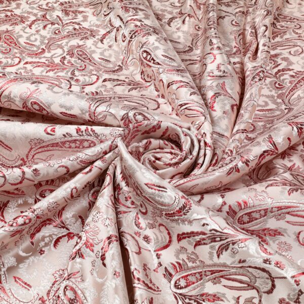 Tessuto Broccato Laminato Argento - Disegno Cashmere - Rosso