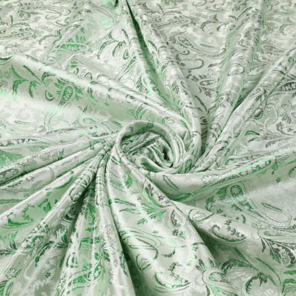 Tessuto Broccato Laminato Argento - Disegno Cashmere - Verde