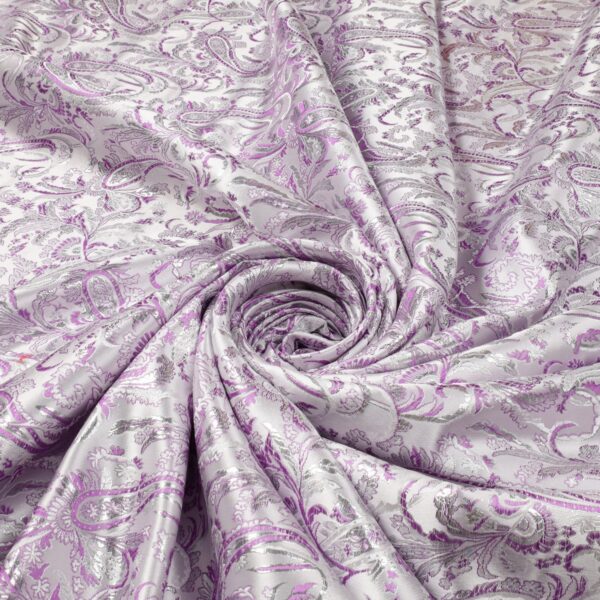 Tessuto Broccato Laminato Argento - Disegno Cashmere - Viola