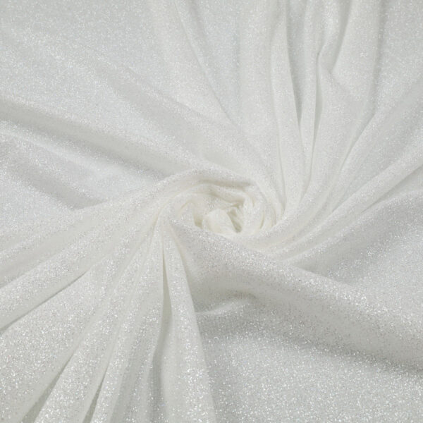 Tessuto Mesh (Tulle) Bielastico Glitter Tono su Tono - al Metro - Bianco Argento