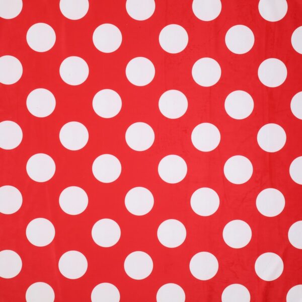 Velluto Stampato Fantasia - al Metro - Pois Bianchi Fondo Rosso
