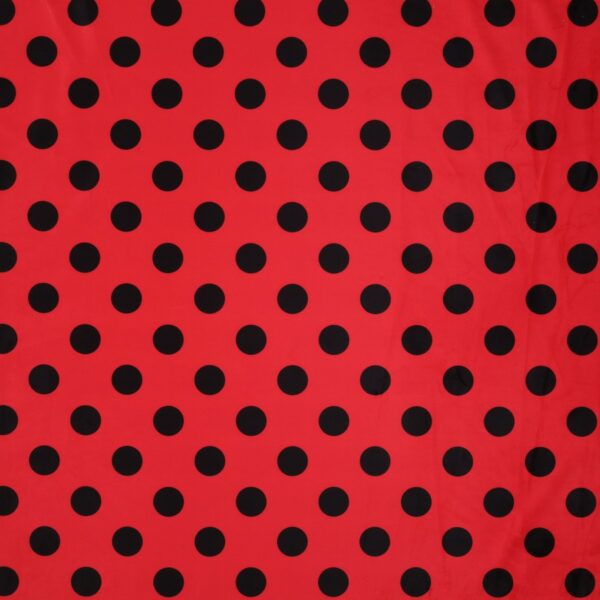 Velluto Stampato Fantasia - al Metro - Pois Nero Fondo Rosso