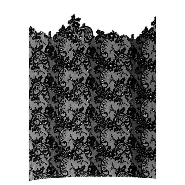 Tessuto Mesh (Tulle) Bielastico Floccato "Belen" - al Metro - Bianco Floccato Nero