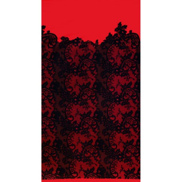 Tessuto Mesh (Tulle) Bielastico Floccato "Belen" - al Metro - Rosso Floccato Nero