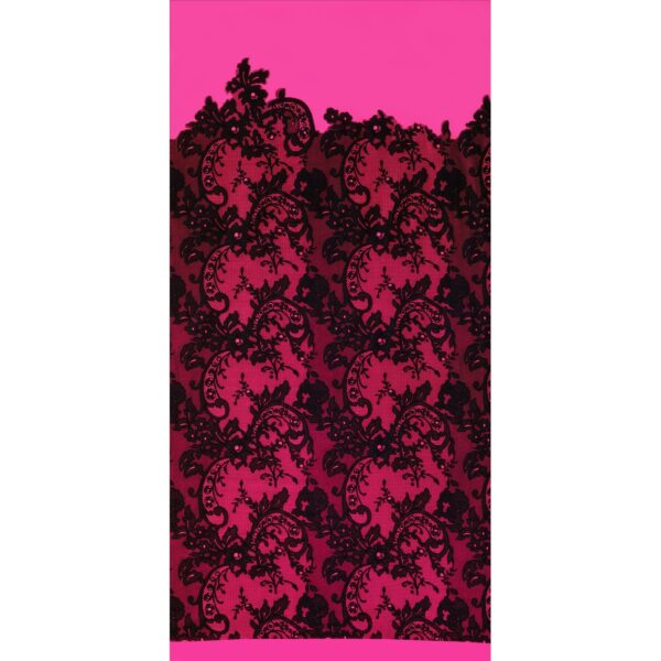 Tessuto Mesh (Tulle) Bielastico Floccato "Belen" - al Metro - Fucsia Fluo Floccato Nero