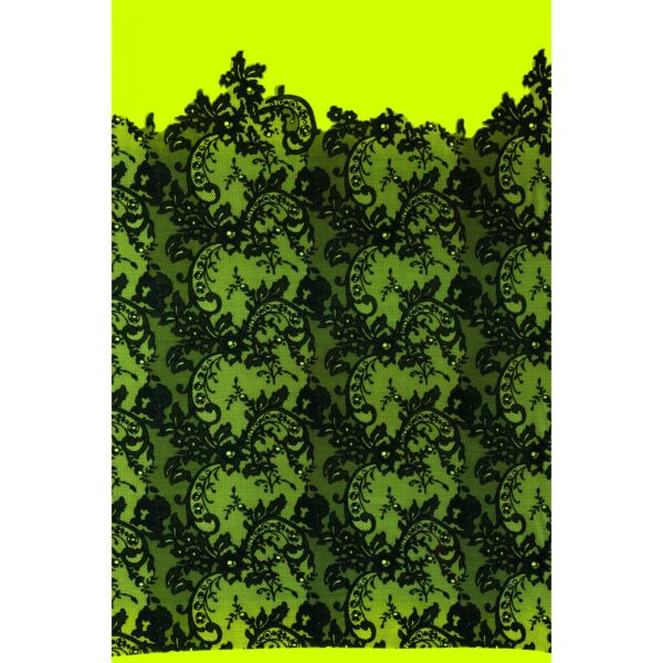 Tessuto Mesh (Tulle) Bielastico Floccato "Belen" - al Metro - Giallo Fluo Floccato Nero