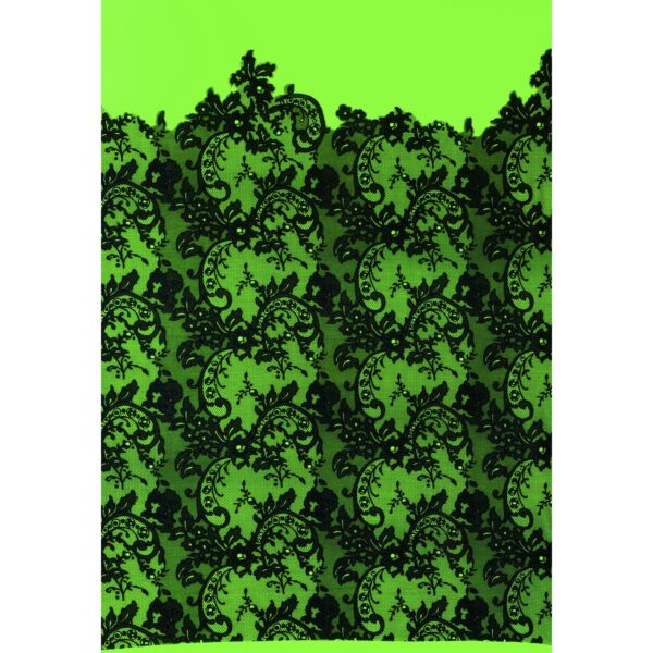 Tessuto Mesh (Tulle) Bielastico Floccato "Belen" - al Metro - Verde Fluo Floccato Nero