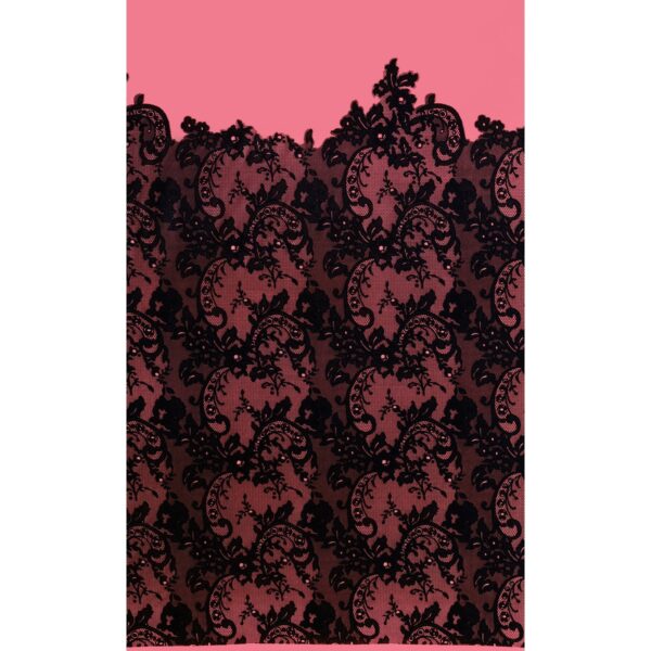 Tessuto Mesh (Tulle) Bielastico Floccato "Belen" - al Metro - Rosa Antico Floccato Nero
