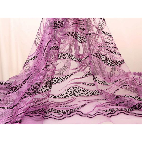 Tulle Floccato Glitter Disegno A - al Metro - Glicine Floccato Nero Glitter Glicine