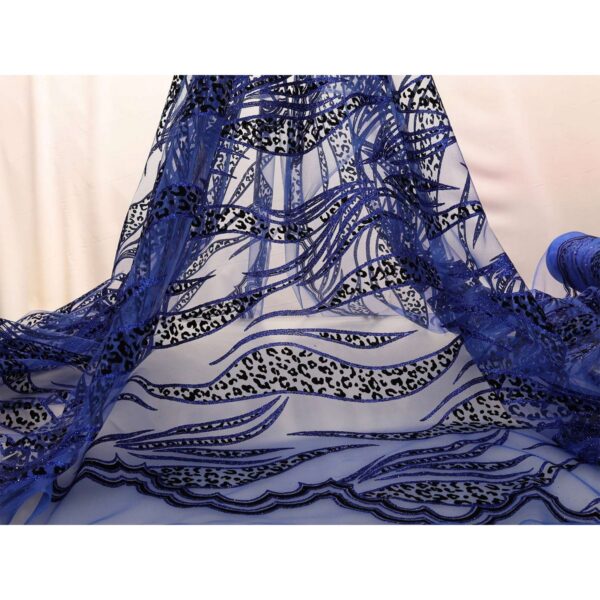 Tulle Floccato Glitter Disegno A - al Metro - Blu Royal Floccato Nero Glitter Blu