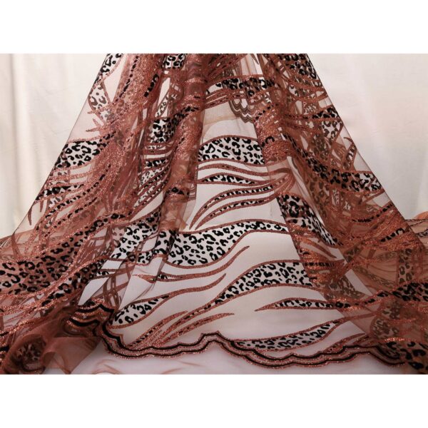 Tulle Floccato Glitter Disegno A - al Metro - Ruggine Floccato Nero Glitter Ruggine