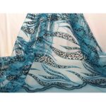Tulle Floccato Glitter Disegno A - al Metro - Turchese Floccato Nero Glitter Turchese