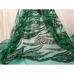 Tulle Floccato Glitter Disegno A - al Metro - Verde Floccato Nero Glitter Verde