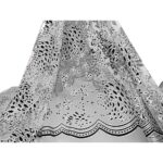 Tulle Floccato Glitter Disegno B - al Metro - Bianco Floccato Nero Glitter Argento